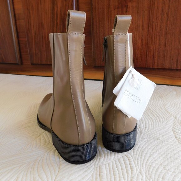 New Brunello Cucinelli monili heel Chelsea boot tan leather ankle booties 39 NWT - Picture 3 of 16